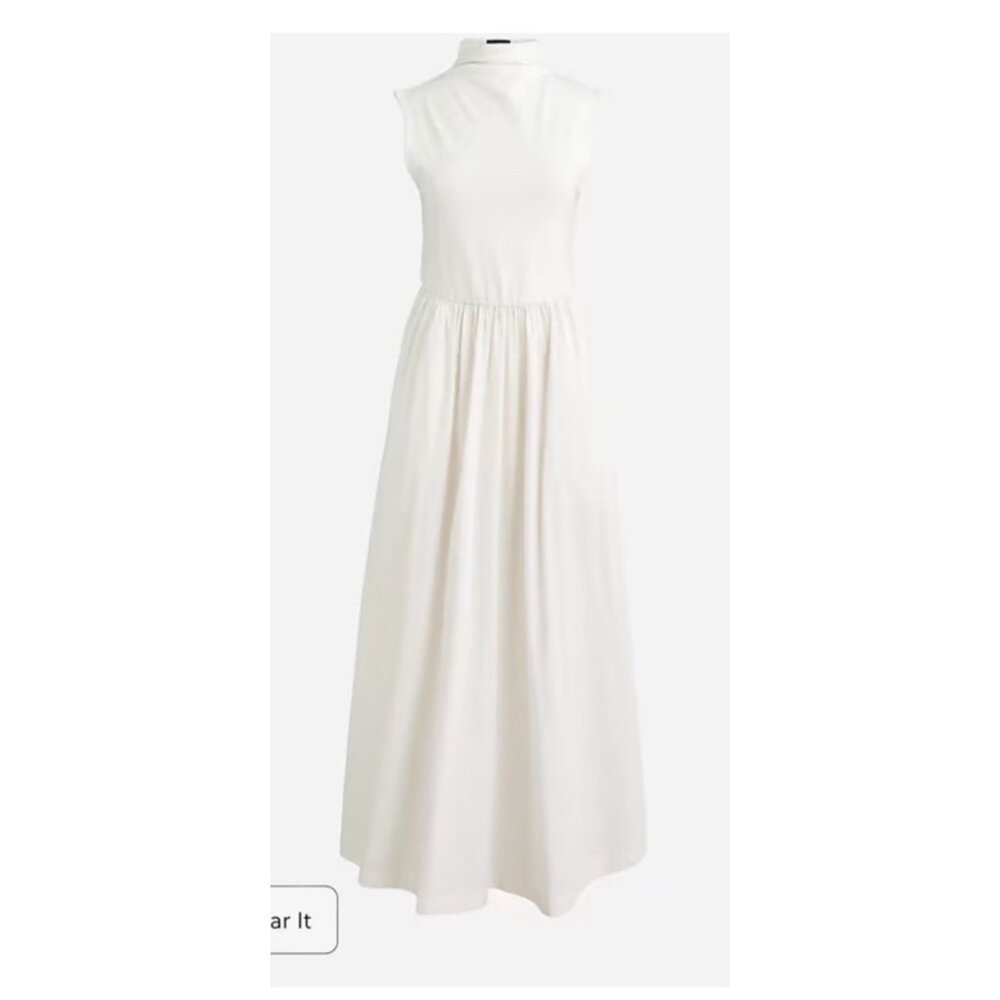 J. Crew Mockneck Dress w/Poplin Skirt Natural BY263 NWT NEW Beige Sz Large Y1